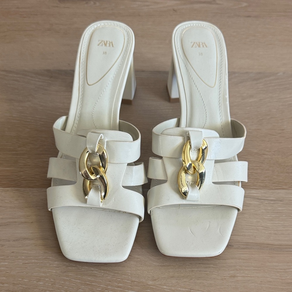 Zara Cream Heels with Gold Chain Detail